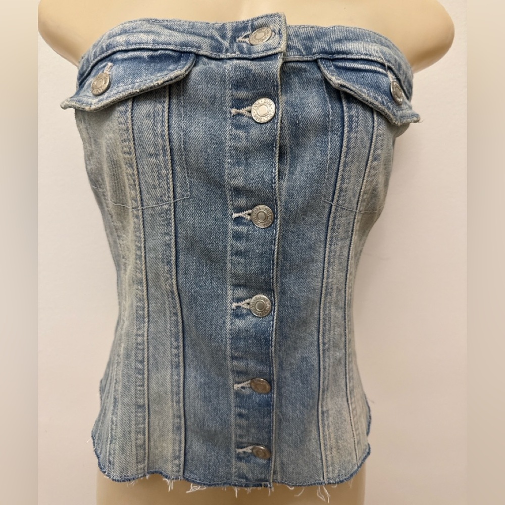 Zara Denim Strapless Button-Up Corset Top Size XL